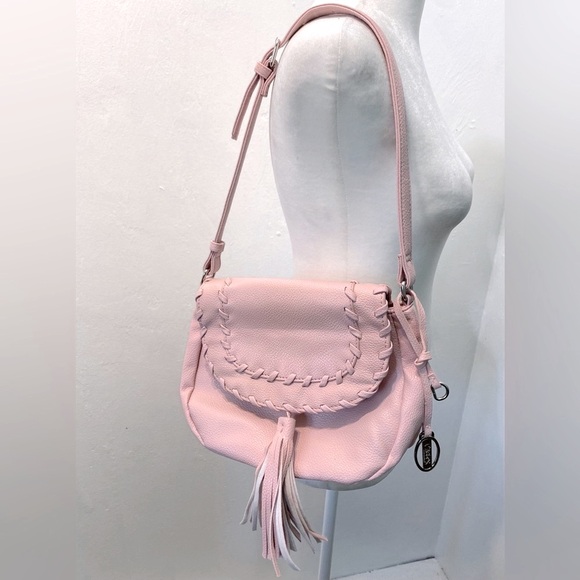 Carlos bubblegum pink vegan leather bag with fringe and silver details. - Picture 1 of 9